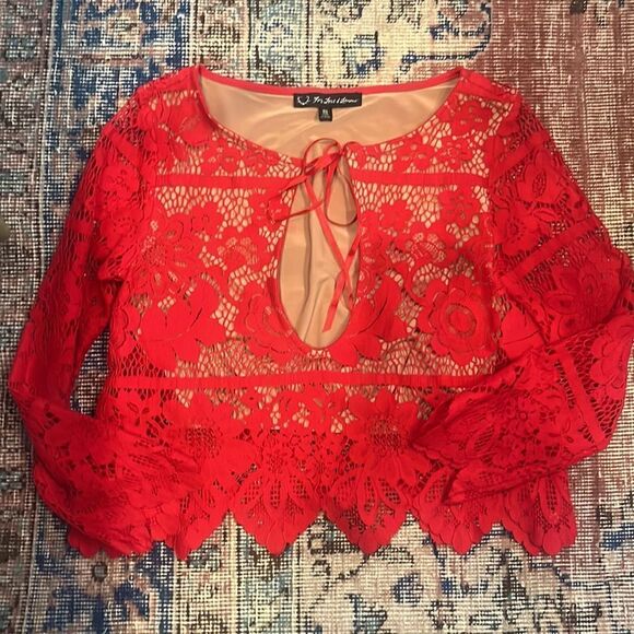For Love & Lemons Gianna Red Lace Top - Picture 2 of 8